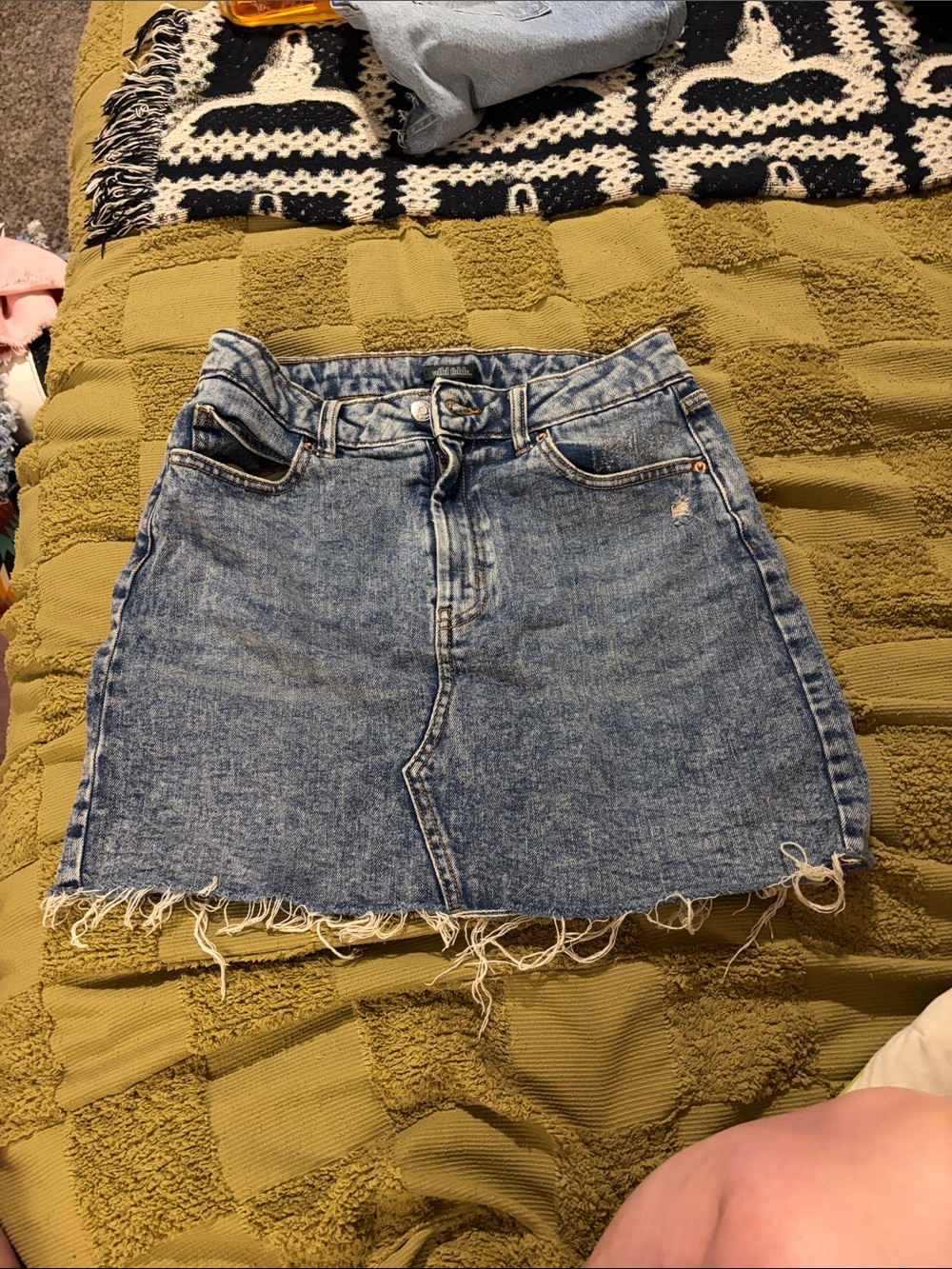 wild fable Light Blue Denim Mini Skirt with Frayed Hem